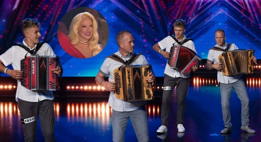 Karlo Novak Posavec svira harmoniku sa učiteljem na setu supertalenta