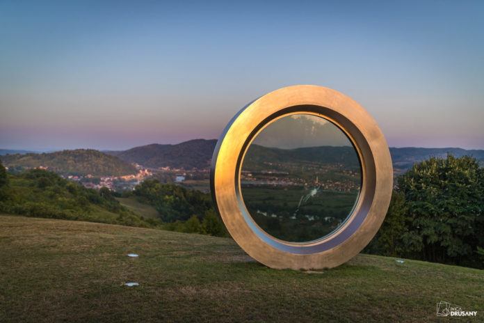 Broken landscape memorial at Cukur Hill dedicated to photographer and cameraman Gordan Lederer killed by sniper at this place at August 10th 1990.