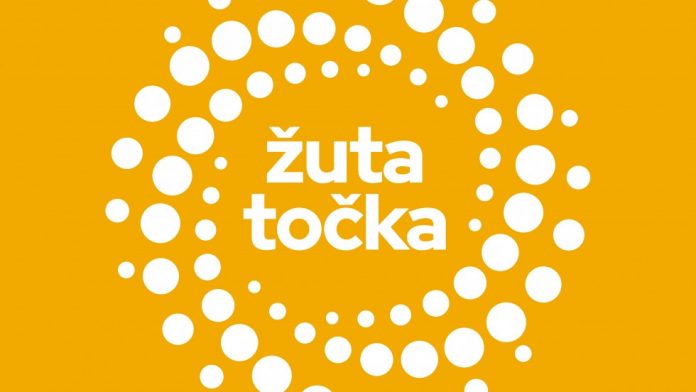 Prikazana je ilustracija za natječaj Žuta točka - izgleda poput spirale bijelih točaka na žutoj pozadini