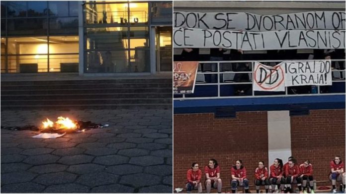 spaljeni transparent utakmica Zrinskice -Podravka