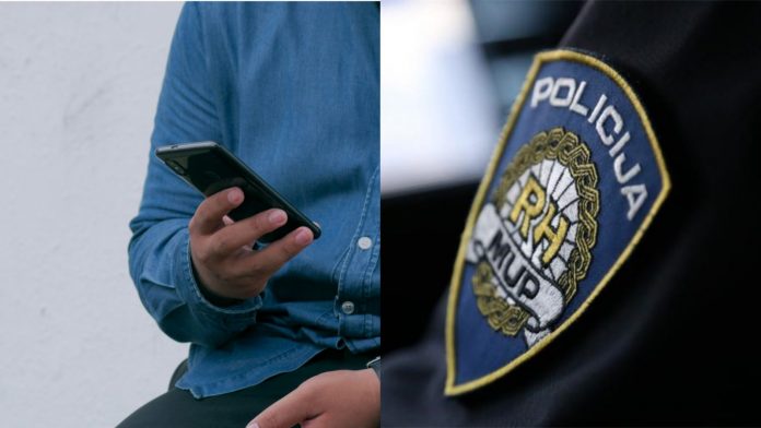Kolaž fotografija mobitela i policijske uniforme