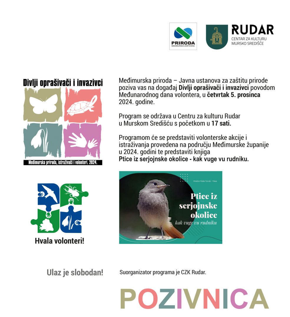 Pozivnica za Dan volontera i predstavljanje knjige Ptice iz serjojnske okolice