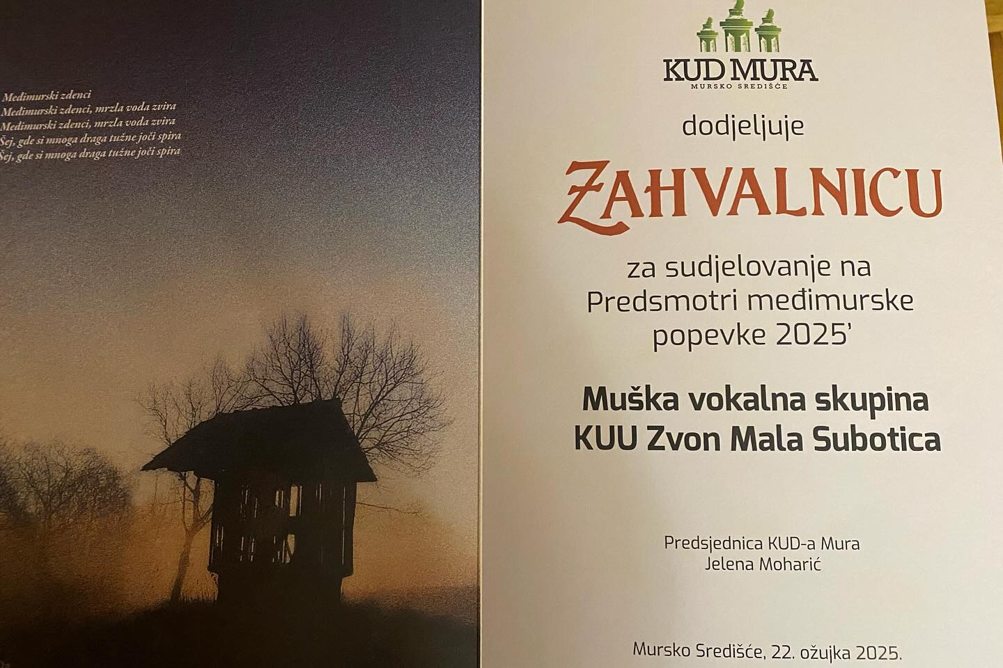 zahvalnica KUU Zvon