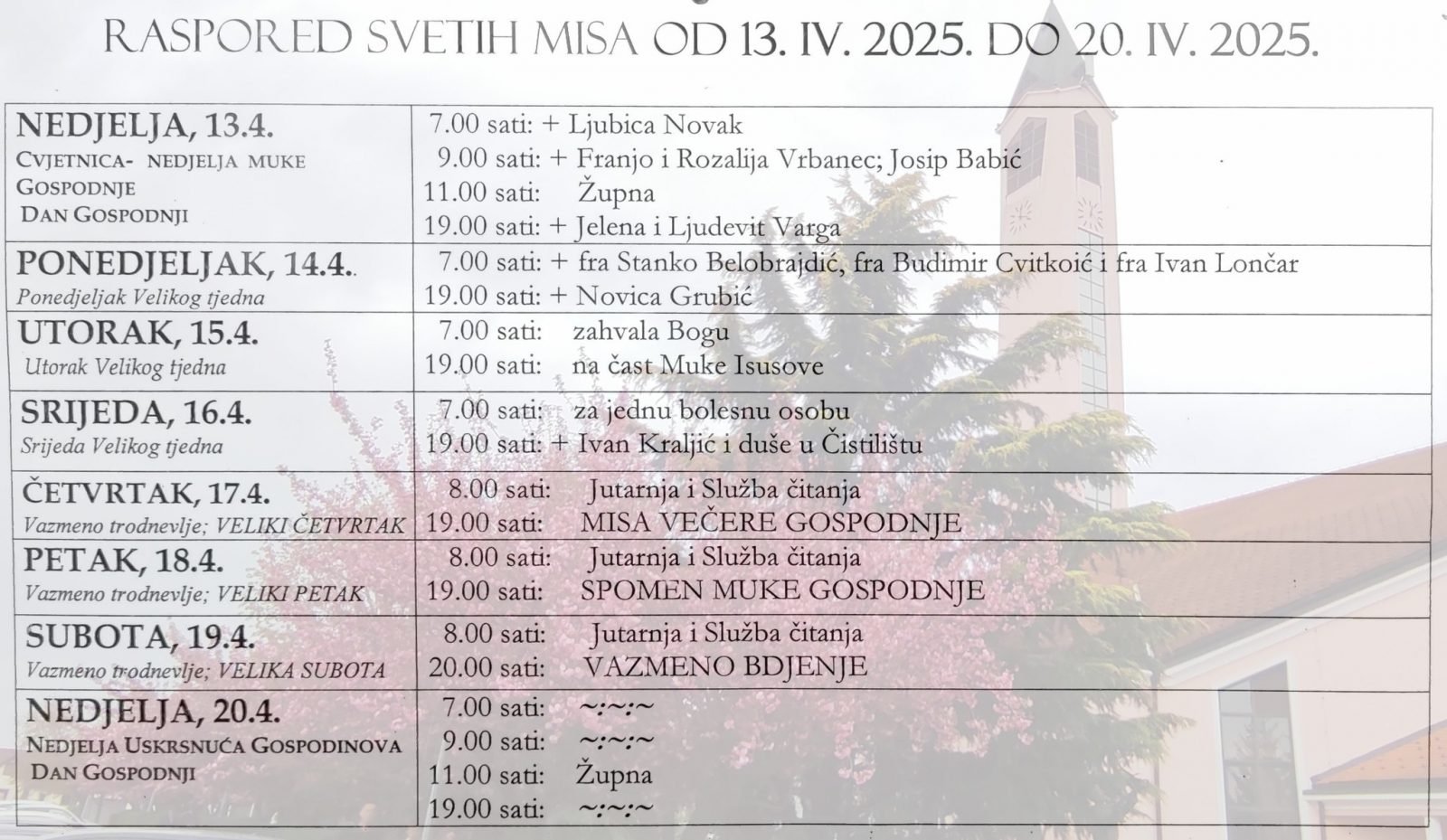 raspored misa
