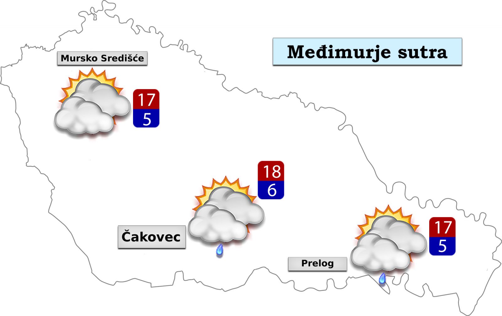 U subotu će biti djelomično sunčano, a sredinom dana i poslijepodne više oblaka uz mogućnost za malo kiše ili lokalni pljusak.