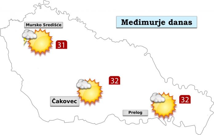 Četvrtak donosi pretežno sunčano i vruće vrijeme. Poslijepodne umjeren razvoj oblaka uz malu mogućnost za lokalni pljusak.