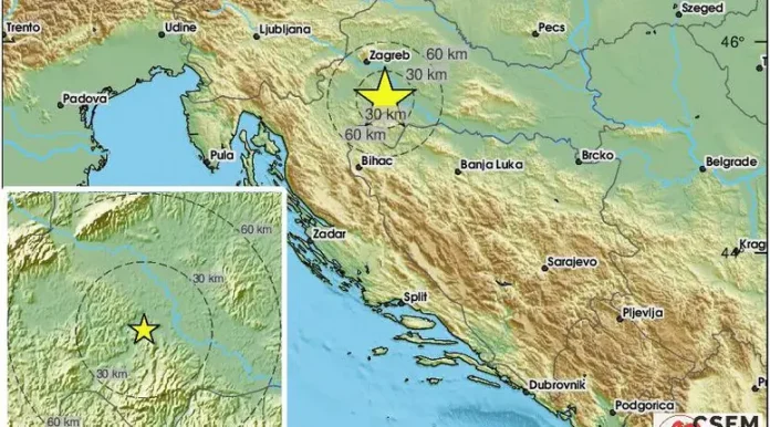 Prikaz potresa na karti, potres Petrinja
