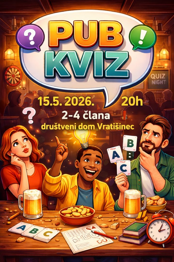 Plakat za pub kviz u Vratišincu