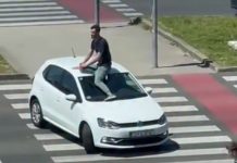 Rumunj na krovu od automobila u Zagrebu